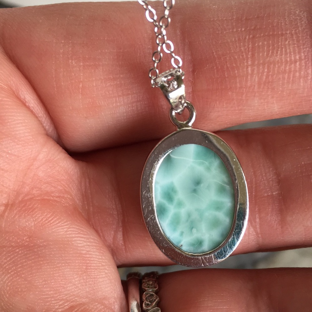 Larimar Sterling Silver Chain/Pendant ER Set - Picture 9 of 14
